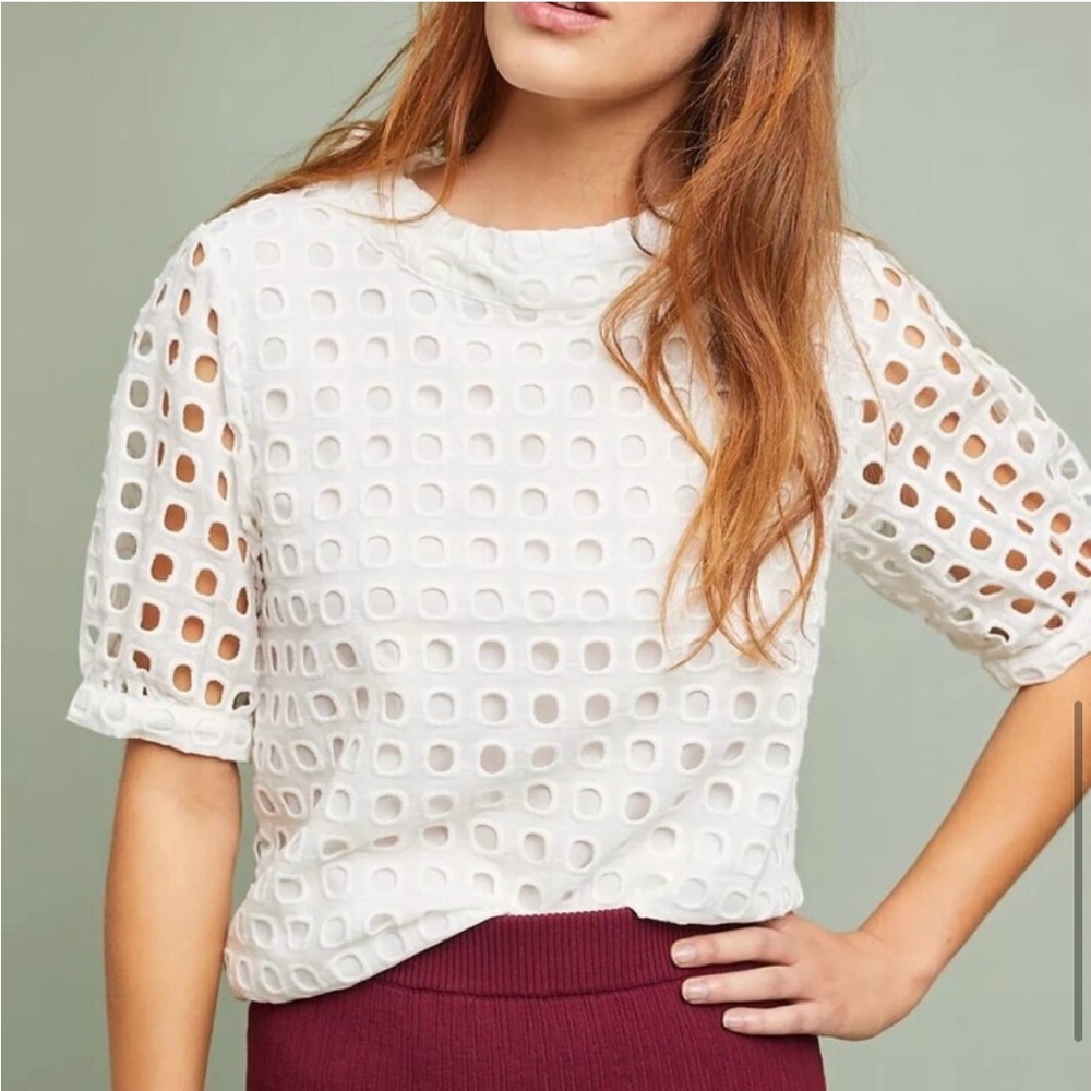 ANTHROPOLOGIE Wolven Eudora Eyelet Top